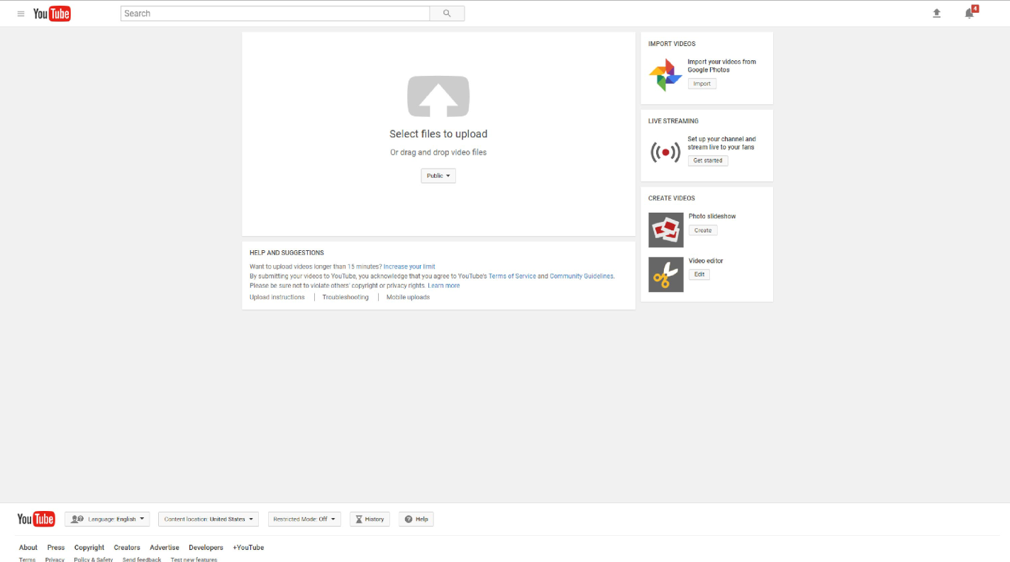 An image of the YouTube upload area.