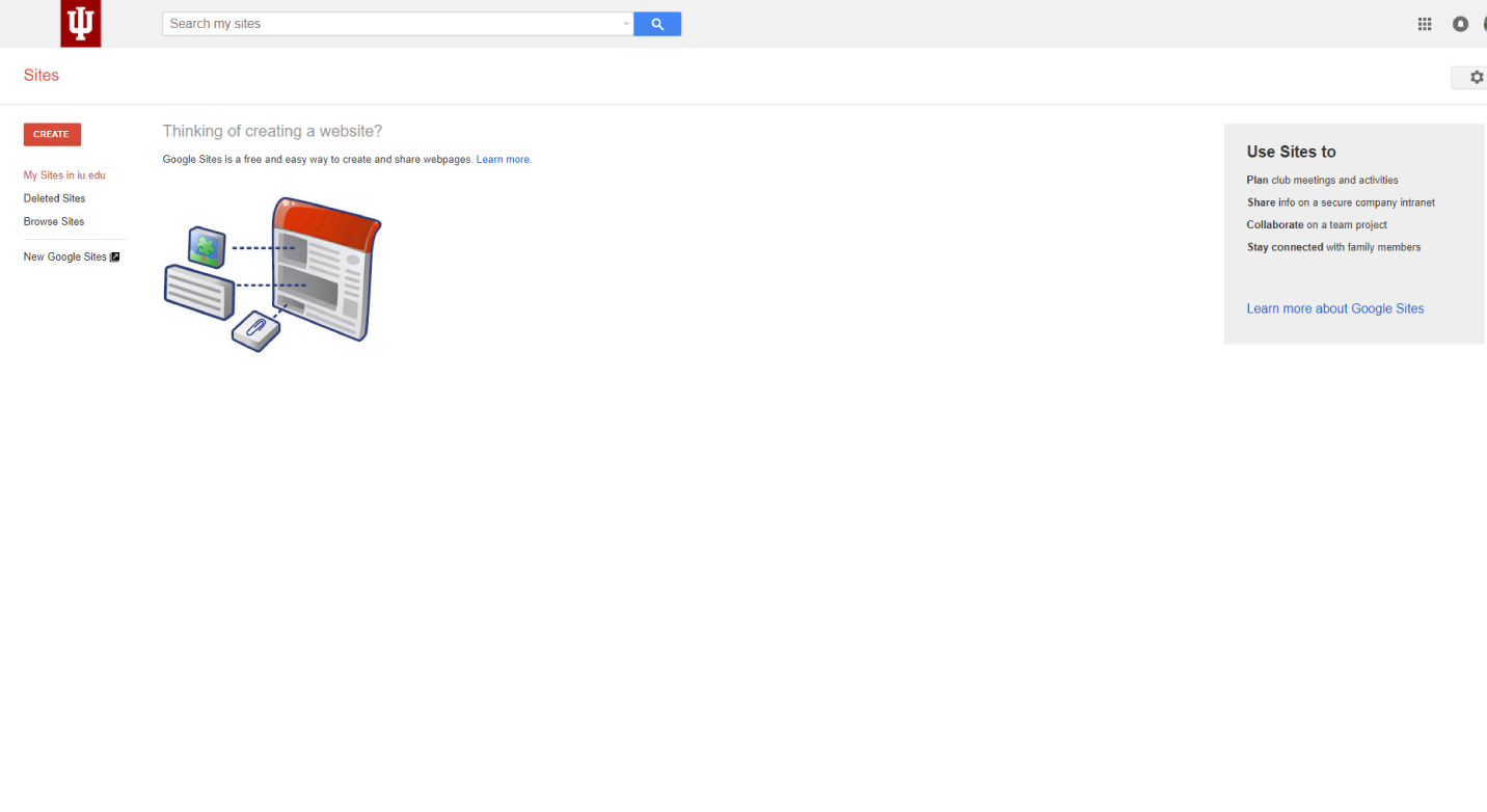 Image of Google Sites showing button to create new site.