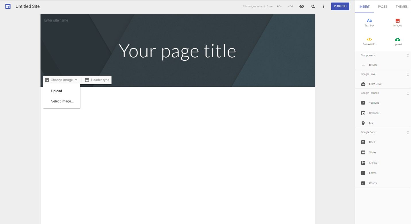 An image showing a freshly created site in Google Sites.
