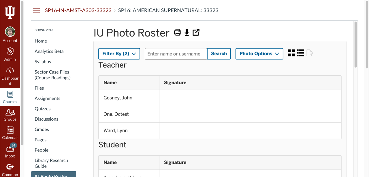 View of roster-generated sign-in sheet grouped by role (Teacher vs. Student).