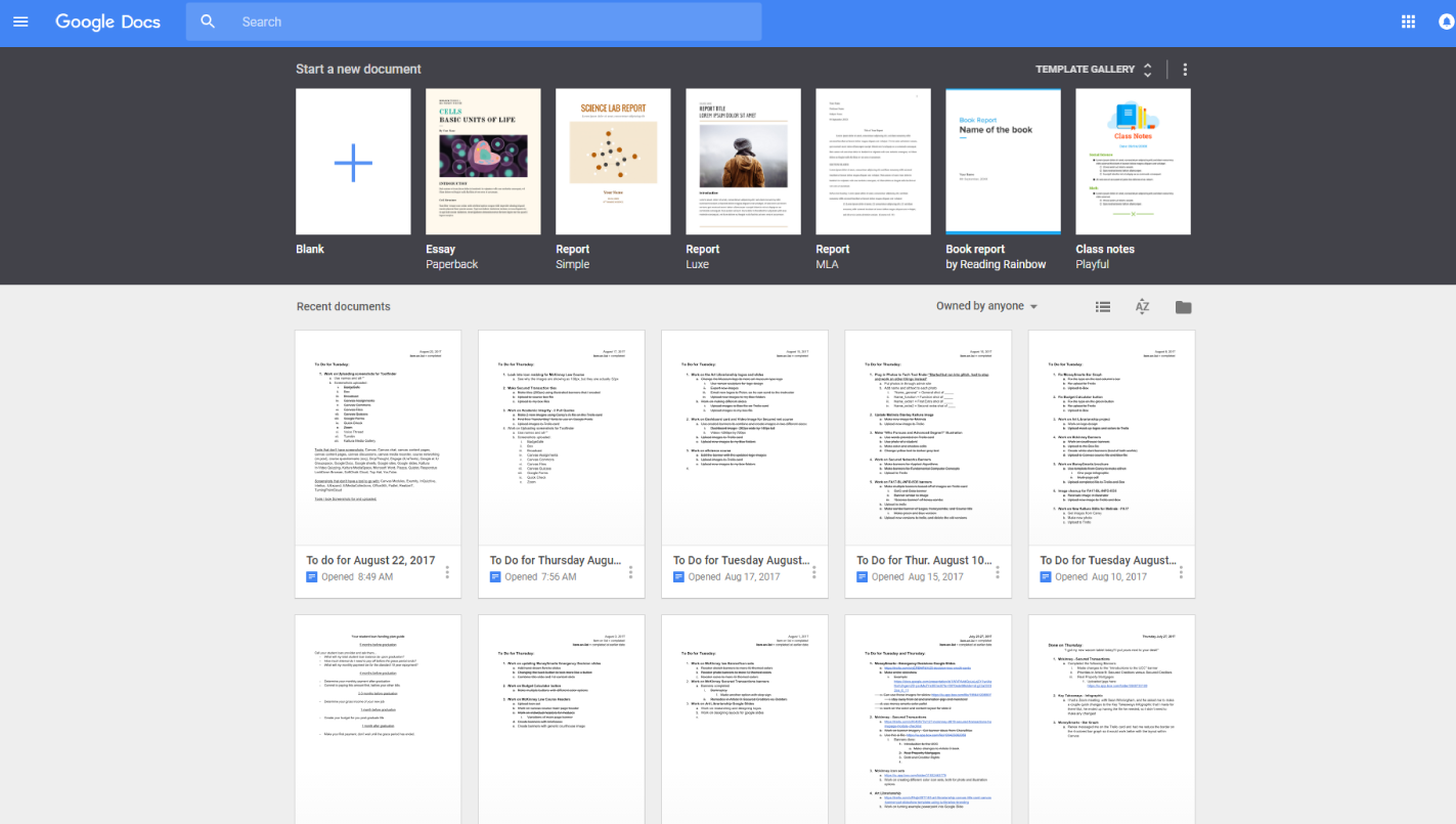 An image of a series of Google Docs.